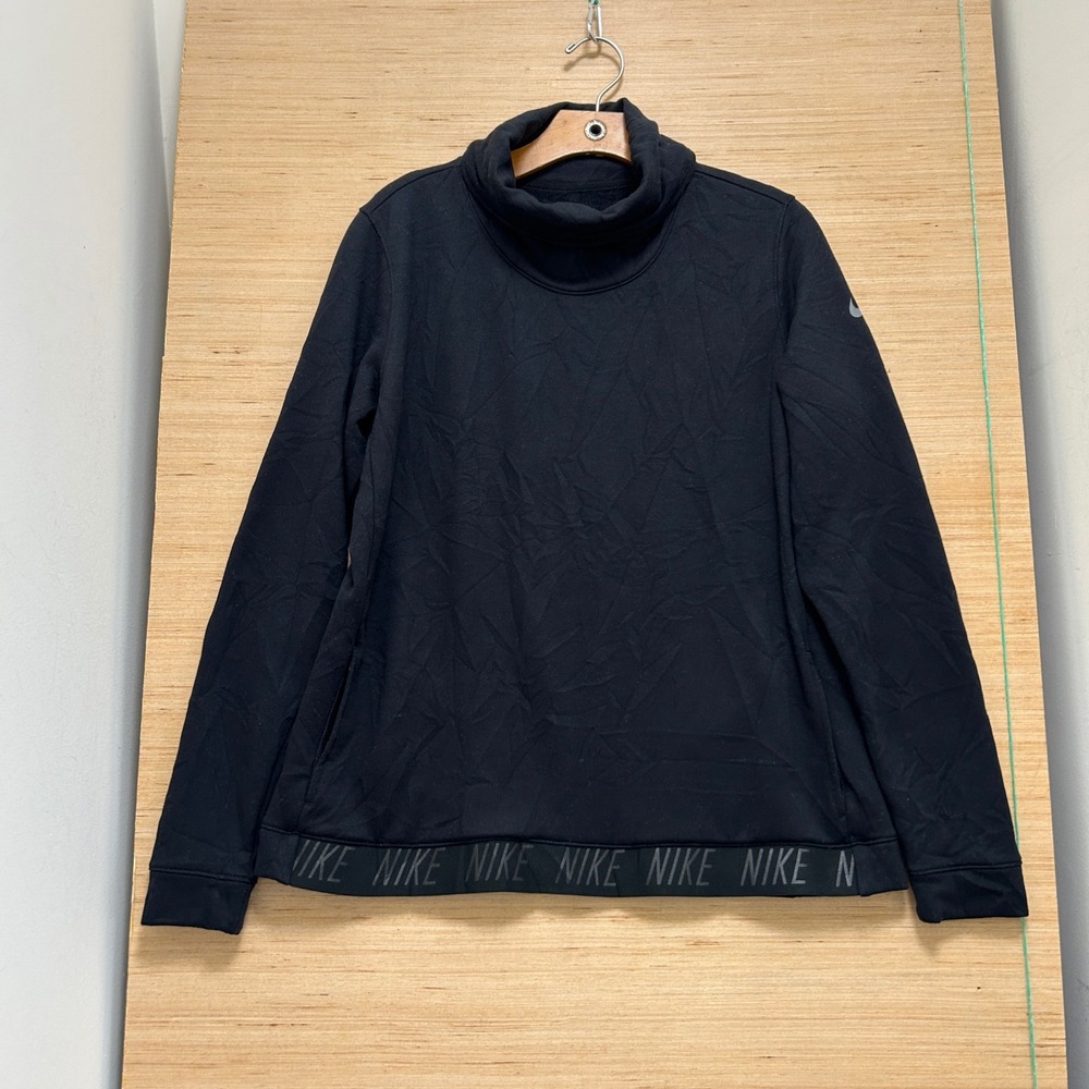 Nike Dri-FIT Funnel Neck Pullover Black Branded Hem Training Top Large